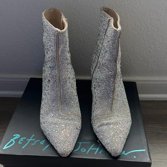 Betsey Johnson Sparkling Silver Ankle Booties - Picture 2 of 6